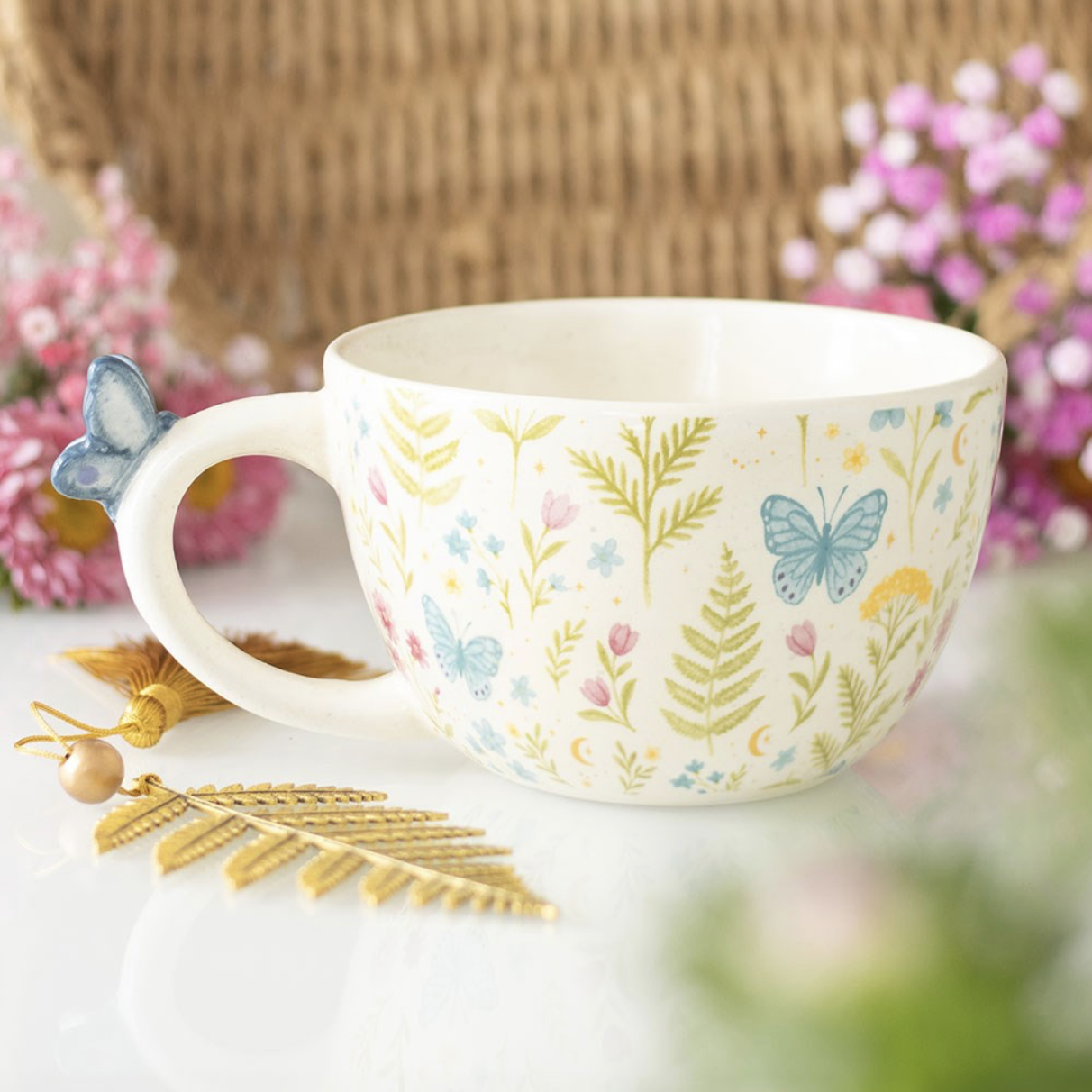Floral Mug With Butterfly